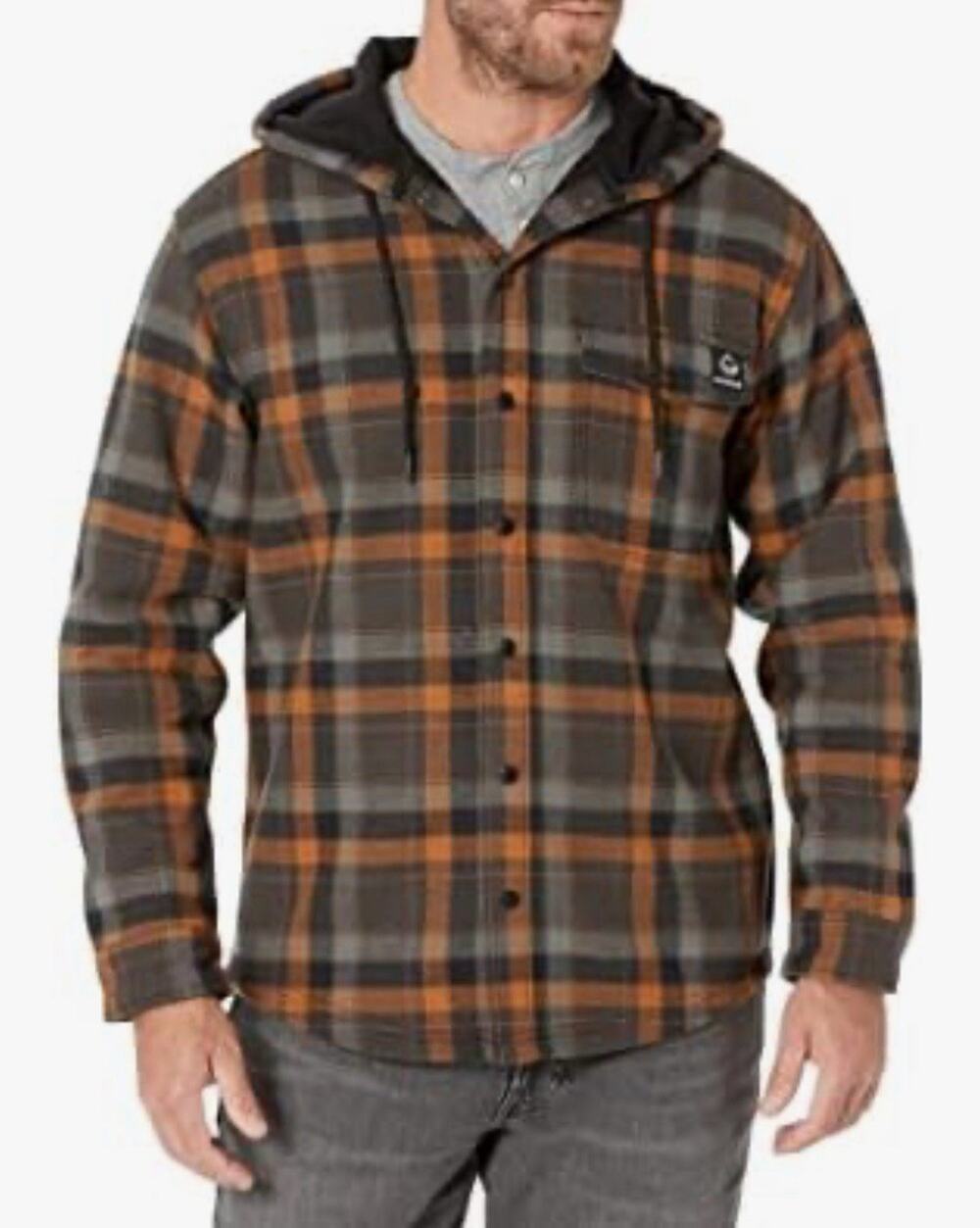 Wolverine Bucksaw Shirt Jacket Men's Medium Orange Black Plaid Fleece Hooded